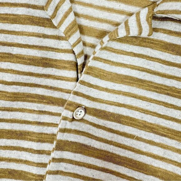 Zara Striped Cotton Linen Knit Button Up T Shirt Tan Large Short Sleeve Camp - Picture 6 of 12